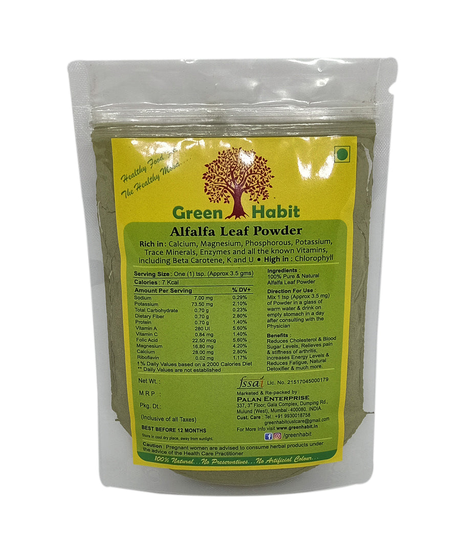 Green Habit Alfalfa Leaf Powder Organic Premium Quality, [Father of All Foods, High in Chlorophyll] - Green Habit