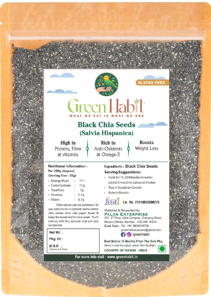 Green Habit Black Chia Seeds  For Weight Loss (Salvia Hispanica) - Green Habit