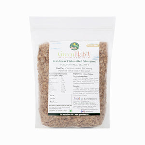 GreenHabit Red Jowar Flake - Nutritious and Gluten-Free Sorghum Cereal - High Fiber Breakfast Vegan - Green Habit