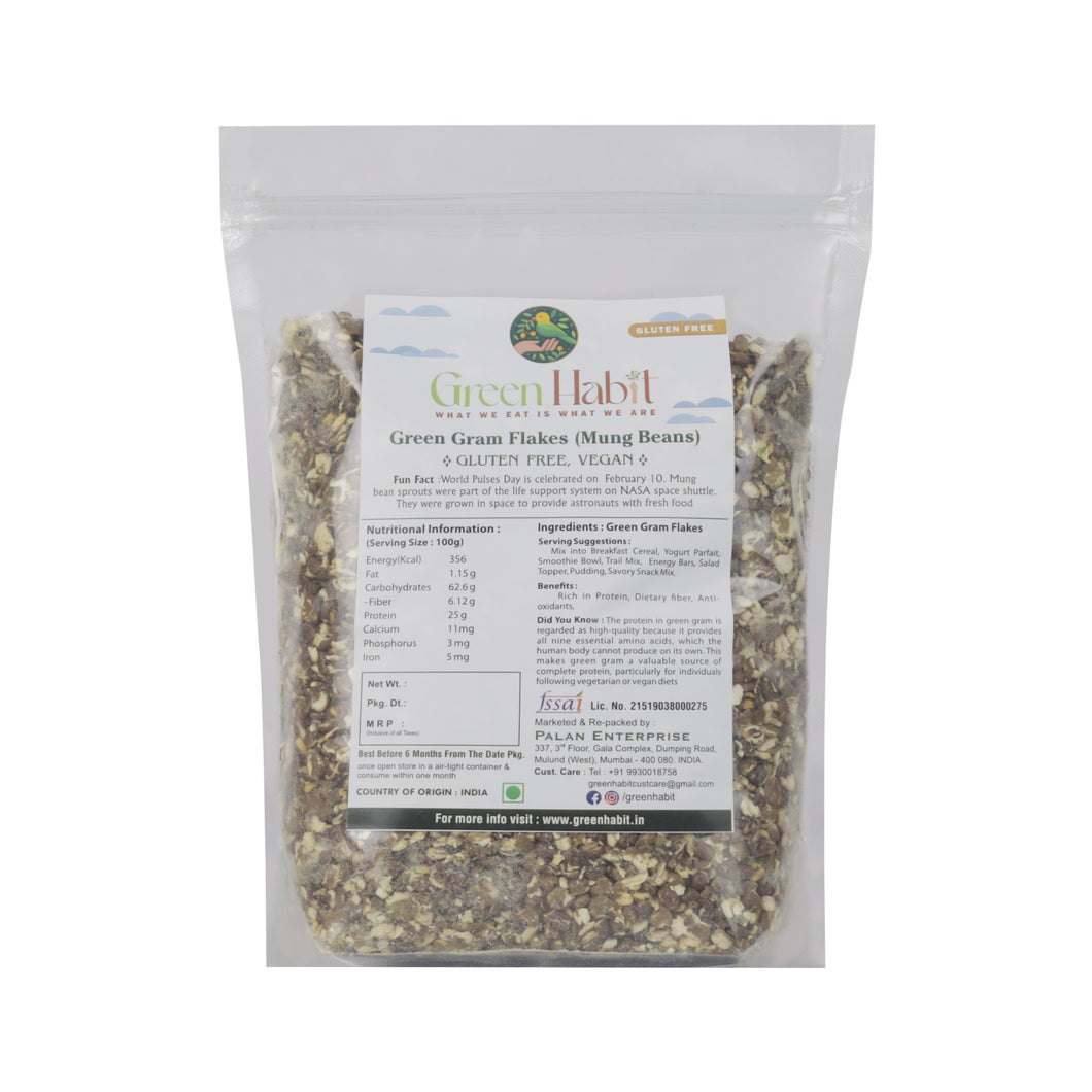 Green Habit Green gram Flakes Nutritious and Gluten-Free Flakes Moong Poha Cereal - High Protein Breakfast Vegan (Green gram Flakes)