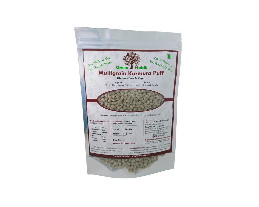 Greenhabit Multi-Grain Kurmura Murmura(Oats,Jowar,Ragi & Bajra) aka Multi Grain Puff for Healthy Breakfast Snack Food - Green Habit
