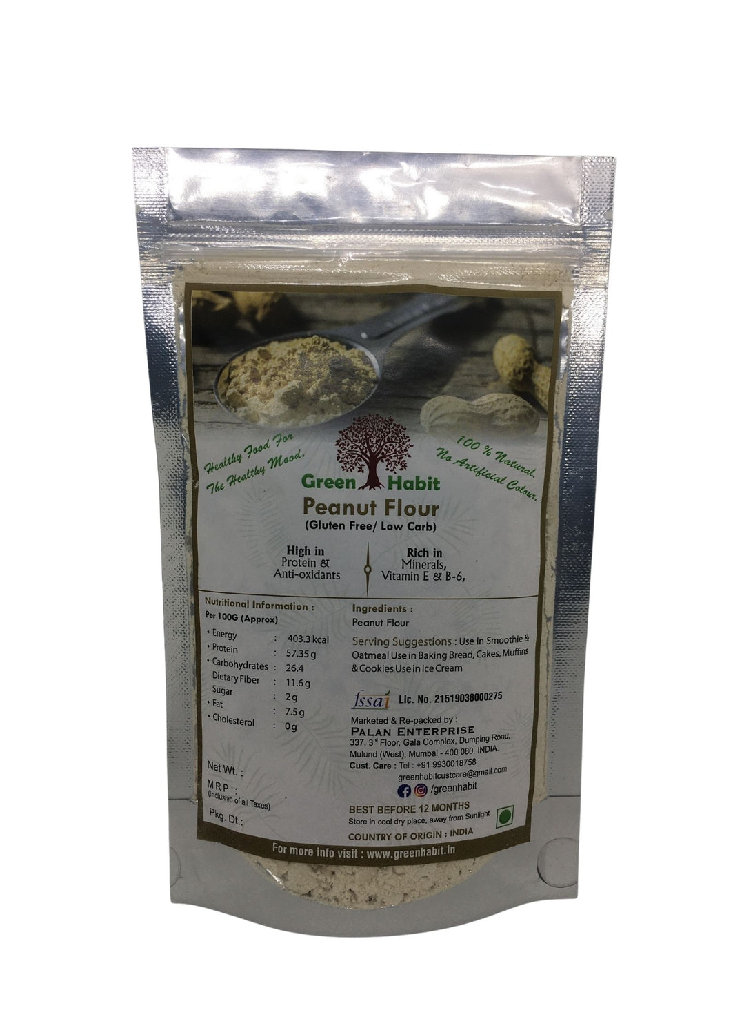 Green Habit Peanut Flour All Natural | Vegan | Gluten Free Ingredients | NON-GMO | Indian Origin - Green Habit