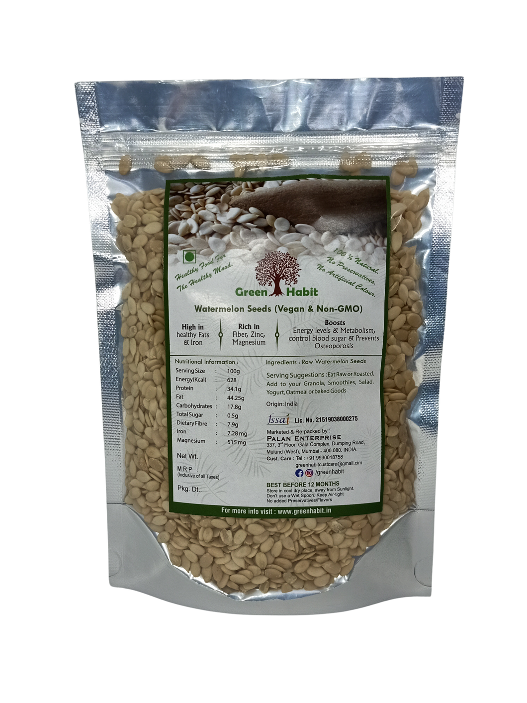 Green Habit Raw Watermelon Seeds for Eating Tarbuj Beej, Char Magaz, - Green Habit